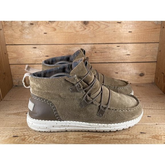 Hey Dude Shoes - Hey Dude Women’s Hazelnut Brown Lea Suede Shoe Size 9